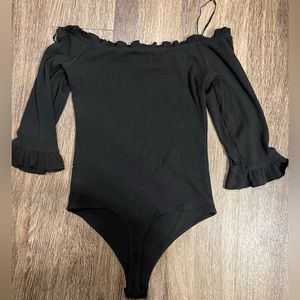 Socialite Black Off shoulder thong bodysuit